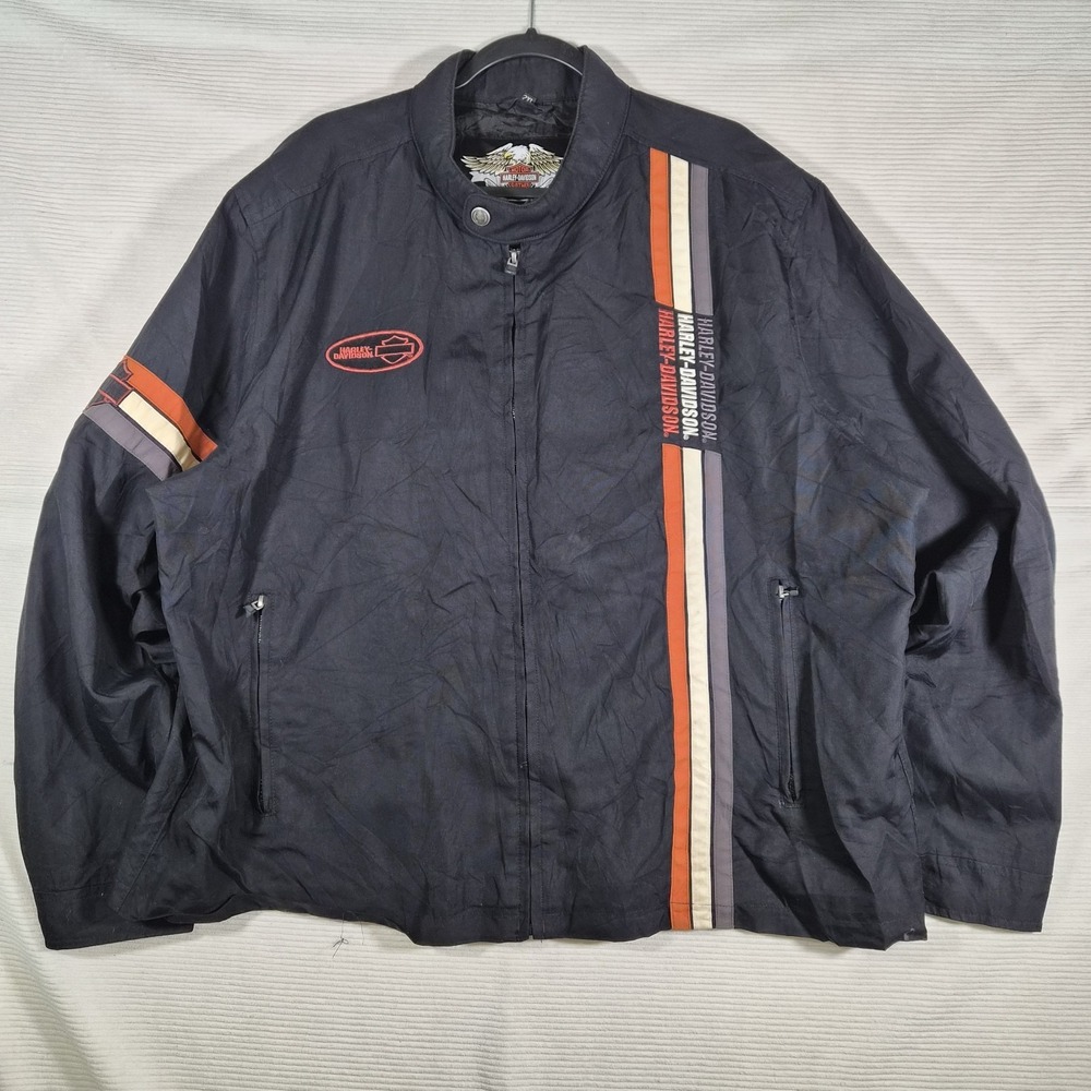 Harley Davidson Mens 2XL‎ Black Nylon Racing Motorcycle Jacket Lined